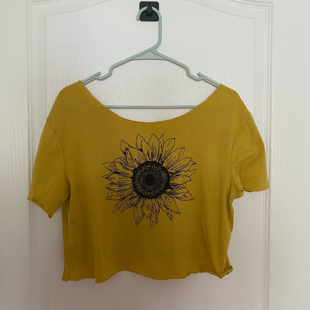 Sunflower Print Mustard Crop Top